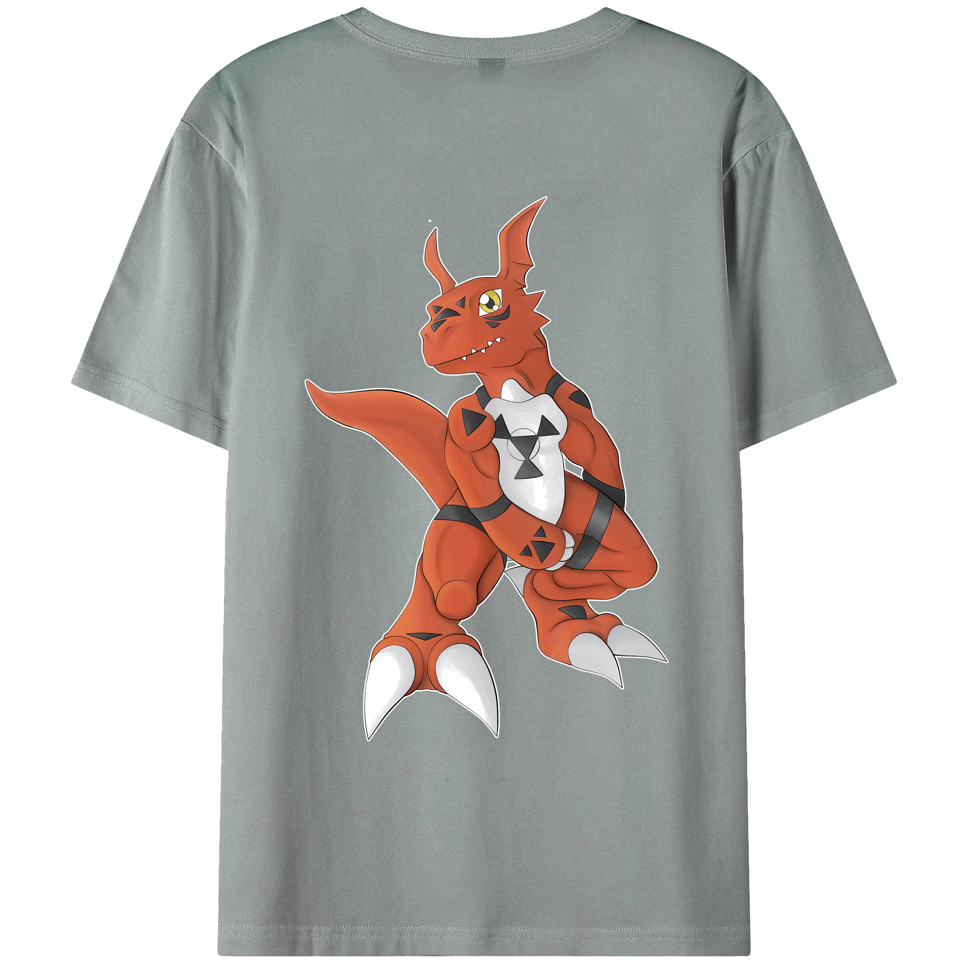 （画像用） Digimon デジタルモンスター/デジモン 綿100％ メンズ半袖Tシャツ（バックプリント） 通気性